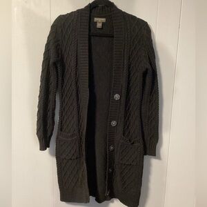 Banana Republic Women’s Black,Long, Cable Knit,Button Up Cardigan Medium Petite